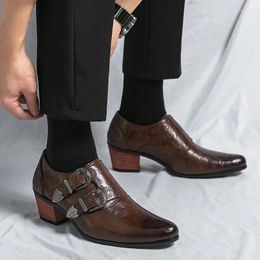 Casual Shoes High Heels Mens Leather Monk Strap For Men All-match Men's Coiffeur Slip On Loafers