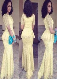 Mermaid Mother Of The Bride Dress With Short Sleeve Peplum Zipper Back Lace Evening Gowns Yellow Plus Size Prom Dress Formal For W7158985