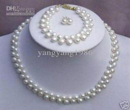 New Fine Genuine Pearl Jewelry Set Natural 78mm natural white pink cultured akoya pearl necklace bracelets earring3710232