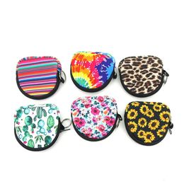 Printing Fashion Neoprene Storage Small Multifunctional Earphone Bag Zipper Coin Purse Keychain 7 Colours