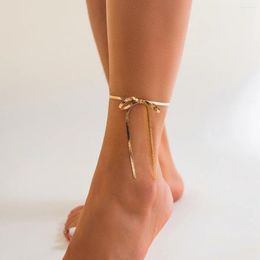 Anklets SUMMER Trendy Gold Color Snake Chain Bowknot Tassel Anklet For Women Boho Minimalist Beach Jewelry Accessories Foot Bracelet