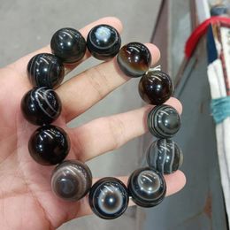 Decorative Figurines Rare 18mm Natural Crystal Agate Bead Bangle Bracelets Sardonyx Polish Rosary Energy Accessories