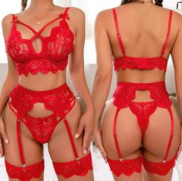 Bras Sets Women's Sexy Lace Lingerie Set Erotic Bikini Bra And Panty Garters See Through Babydoll For Women