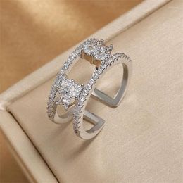 Cluster Rings UILZ Light Luxury Zircon Inlaid For Women Cool Style Ins Temperament Versatile Silver Color Open Ring Hand Jewelry