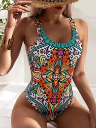 Sexy Printed ONeck Women Swimwear One Piece Swimsuit Female Backless High Leg Cut Bather Bathing Suit Swim 240506