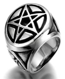 Cluster Rings Men039s Silver Color Pentacle Pentagram Star Stainless Steel Biker Ring1419947