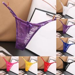 Women's Panties See-Through Mesh Sexy Thong For Women Low Waist Lace Floral Embroidered Ultra-Thin Underwear 2024 Calcinhas Feminina