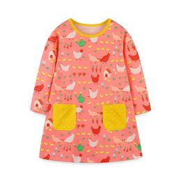 Girl's Dresses Jumping Meters 2-7T Princess Girls Pockets Dresses Chicks Long Sleeve Childrens Clothing Hot Baby Frocks Cute Animals FrocksL2405