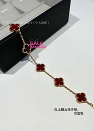 Original 1to1 Van C-A | High Clover Version Five Flower Bracelet Natural Jade Marrow Fritillaria 18K Electroplated Thick Gold Chain F4MC