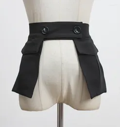 Belts Waist Cover Shirt With Skirt Fashionable And Versatile Black Elastic Fabric Wide Waistband Bag Mobile Phone