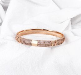 Fashion Classic Personalised Design Bangle Stainless Steel Zircon Letters Iced Out 18k Rose Gold Bracelet For Women Bohemian Promi8736873