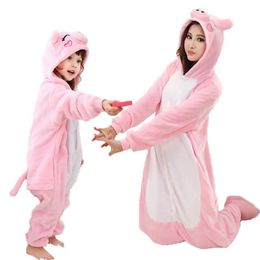 Pig Onesie Adults Animal Unicorn Kigurumi Pyjamas Sleepwear Women Men Winter Unisex Lion Panda Costumes Kids Cat Flannel Pyjamas 240507