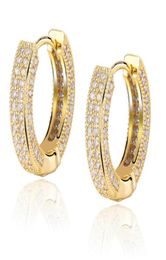 18K Gold Plated Copper Zircon Hoop Earrings Men Women Hip Hop Jewellery Iced Out Stud Earings Bling Diamond Earring for gift7882341