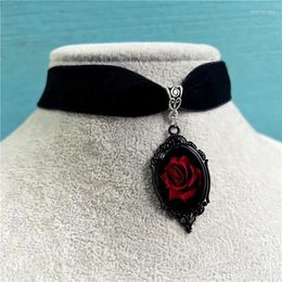 Choker Gothic Red Rose Cameo Pendant Necklace Black Velvet Adjustable Halloween Cosplay Jewelry Party Gift