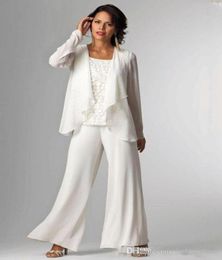 Elegant Chiffon Lady Pants Suits Mother of The Bride Groom With Jacket Plus Size Women Party Dresses Trouser Suit BA55221114878
