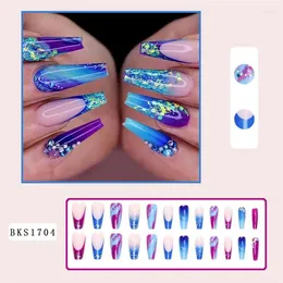 False Nails Wearing Armor Flash Wearable Water Proof Small Easy To Operate Nail Art Piece Blue Purple Gradient Wear Resistance Party