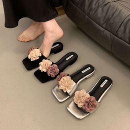 Summer Elegant Flat Flower Fashion Ladies Shoes Designer Sandals Slippers Women