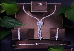 Earrings Necklace Jewelry Sets 4Pcs Jewellery Set Wedding Aessories Bride For Women Luxury Cubic Zirconia Ring And Bracelet Drop4042382