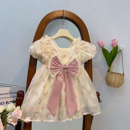 Sommer Neues Baby Girl Spitze Spitze Blume süße große Bogenprinzessin Kleid süß und süß