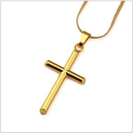 Mens Charm Cross Pendant Chokers Necklaces Fashion Hip Hop Jewellery 18K Gold Plated 45cm Long Chain Punk Trendy Necklace Men Gift 309S