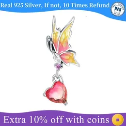 Loose Gemstones Authentic 925 Sterling Silver Charm Beads Pink Zircon Butterfly Heart Charms Fit Original Bracelet Fine Jewelry Gift