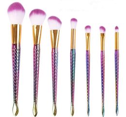 Whole 7pcs Purple Makeup Brushes Set honeycomb rainbow handle Cosmetic Foundation Eyeshadow Brush beauty tools kit4317193