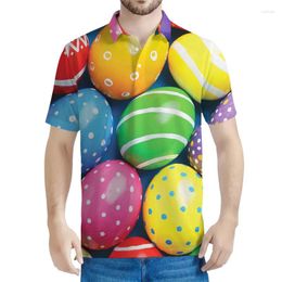 Men's Polos Colourful Easter Egg Pattern Polo Shirt For Men 3d Print Eggs Tees Tops Button Short Sleeve Women Clothing Casual Lapel Blouse