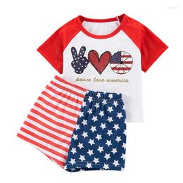 Clothing Sets Baby Boys Shorts Set Short Sleeve Graphic Print T-shirt With Stars Stripes Summer Outfit For 4th Of July