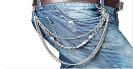 Layer Waist Punk Wallet Chain Silver Men039s Keychains Skull Biker Link Hook Trousers Pant Belt Chain Fashion Jewellery For Boys3890224