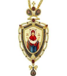 2021 Newt Russische Halskette mit goldener und schwarzer pistolierter griechisch -orthodoxer Brustkreuz -Jungfrau ICON5910978