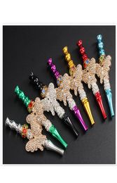 selling Handmade butterfly Bling Blunt Holder Smoking pipe Tool metal Hookah Mouthpiece Mouth Tips Pendant Shisha Philtre Jewe5372445