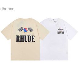 Men's and Women's Trends Designer Fashion Rhude Micro Label Letter Flag Printing Short Sleeve T-shirt for Men Women Couples High Street Loose Half