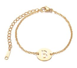 Link Chain 100 Stainless Steel Gold Colour AZ Initial Name Letter Charm Bracelet For Women Jewelry1708793