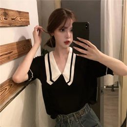 Women's T Shirts Woman TShirts Summer Lapels Loose Short-Sleeved Sweater Top Crop Mujer Camisetas