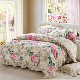Bedding sets Korean style 100% pure cotton bedding set with pillowcases flower house sofa 220x240 down duvet cover king size bed J240507
