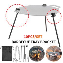Grills 10PCS Detachable Grill Kit Vertical Tripod Grill BBQ Tray Support Triangular Bracket Aluminum Alloy Tripod Outdoor Griddle Grill