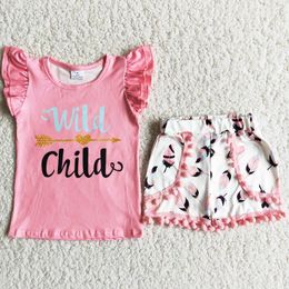 Clothing Sets Wild Child Cute Baby Girls Summer Fashion Kids Clothes Outfits Short Sleeve Tee Shirt Shorts Set High Quality