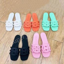 Designer Slippers Women Interlocking G Slides Rubber Sandals Ladies Flat Beach Jelly Script Orange Summer Fall Mules Outdoor Waterproof Luxury Slide