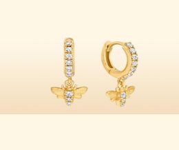 Country Style 925 Sterling Silver Hoop Earrings For Women Small Cute Bee Dangle Earings Fine Jewellery Party Gift Kolczyki Huggie2544571