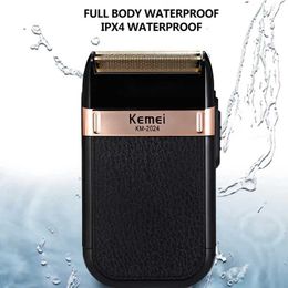 Electric Shavers Kaimei Mens Fashion Leather Case Waterproof Charging Professional Beard Trimming Razor KM-2024 T240509