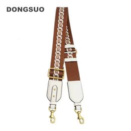 Large wide nylon strap brown canvas designer shoulder bag belt replacement with genuine leather handbag parts accessory 240429