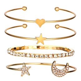 Jewelry Geometry Crystal Star Moon Peach Heart Women's Fashion Alloy Bracelet Set of 4