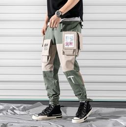 Januarysnow Brand Designer Splice Harem Joggers Cargo Pants Streetwear 2020 Hip Hop Casual Pockets Track Pants Male Harajuku Trous5207477