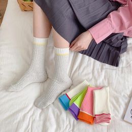 Women Socks Cotton Ins Sports Relaxation Ventilate Designer Autumn Winter Kawaii Harajuku White Candy Color Joint Cute