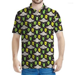 Men's Polos In UFO Alien Pattern Polo Shirt Men Clothing Summer Harajuku Short Sleeves Tees Casual 3d Printed Cartoon Kids T-Shirts