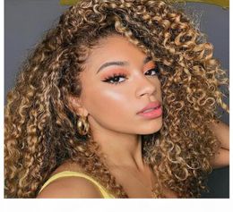 1b 30 ombre honey blonde Curly simulation human hair Wigs with baby hair loose curly synthetic lace front wig For Women Pre Pluck2798139