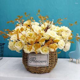 Decorative Flowers 14 Head Rose Artificial Silk White Peony Vase For Home Decoration Wedding Table DIY Decor Bouquet Faux