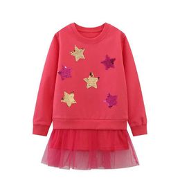 Girl's Dresses Jumping Meters 2-7T Childrens Stars Beading Princess Girls Dresses For Autumn Spring Long Sleeve Party Baby Frocks CostumeL2405