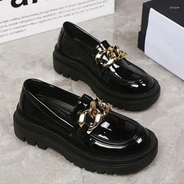 Casual Shoes 2024 Female Women Fashion Mary Janes Round Toe Flats Loafers Oxfords Platform Metal Chain Buckle Ladies Heels Black