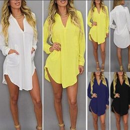 Summer Sexy V Neck Short Beach Dress Chiffon White Mini Loose Casual T Shirt Dress Plus Size Women Clothing9697152